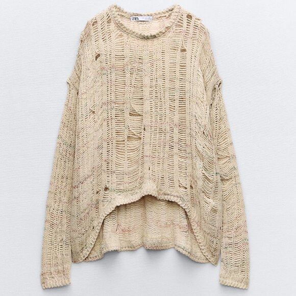ZARA Oversized Knit Sweater with Rips SIZE M NWT Bloggers Favorite - Picture 7 of 10